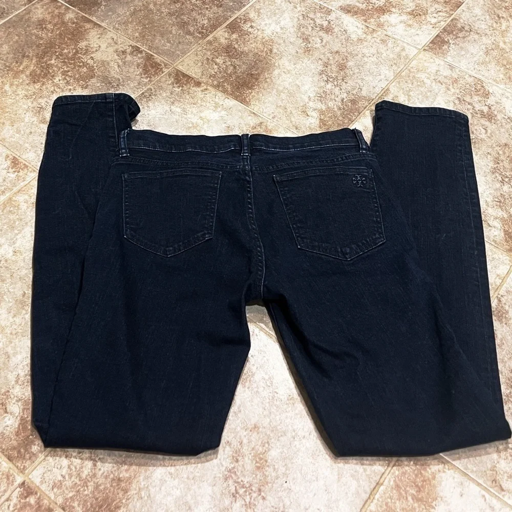 Tory Burch Super Skinny Dark Wash Jeans Mid Rise Denim Size 29 stretchy pockets